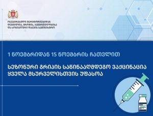 ექიმი აძლევს გრიპის საწინააღმდეგო ვაქცინას პაციენტს
