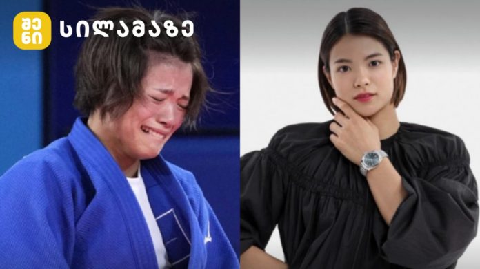 Split-image: left shows a man in a blue martial arts gi crying; right shows a woman in a black blouse touching her chin with a silver wristwatch.